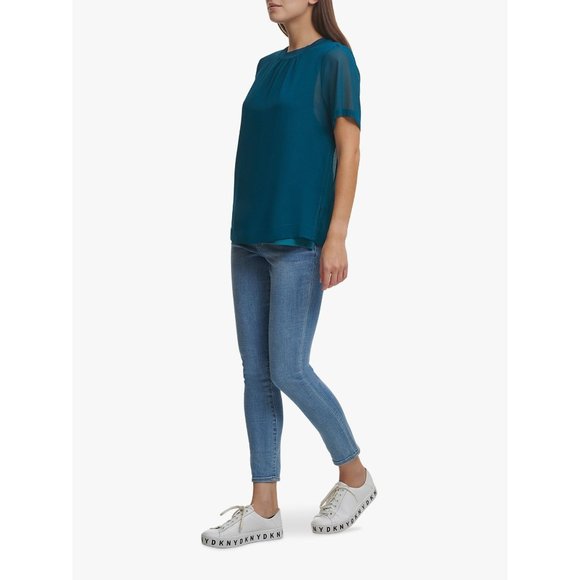 DKNY Sheer Overlay Chiffon Short Sleeve Blouse - XS NWOT - Picture 4 of 4